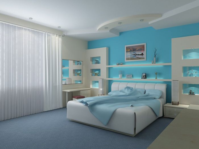 How to decorate a bedroom with blue walls