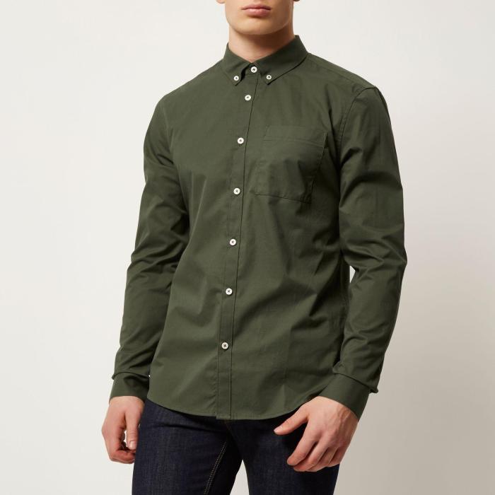 Olive green mens dress shirt